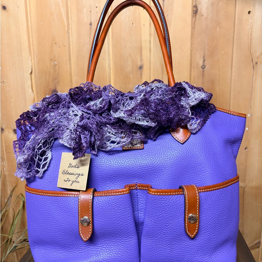Dooney & Bourke Purple Tote with Brown Trim and bonus matching scarf